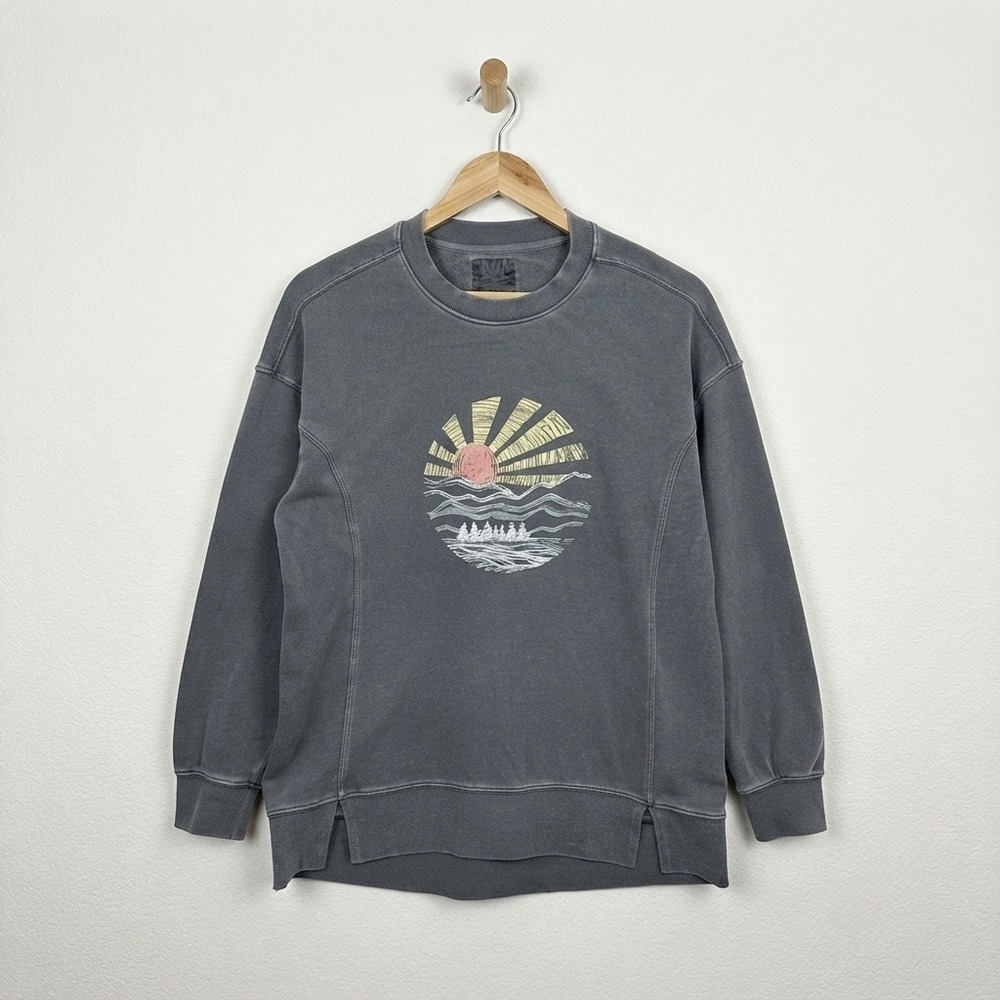 C&C California Retro Sunset Beachy Surf Sweatshirt Charcoal L Grunge Sunwashed